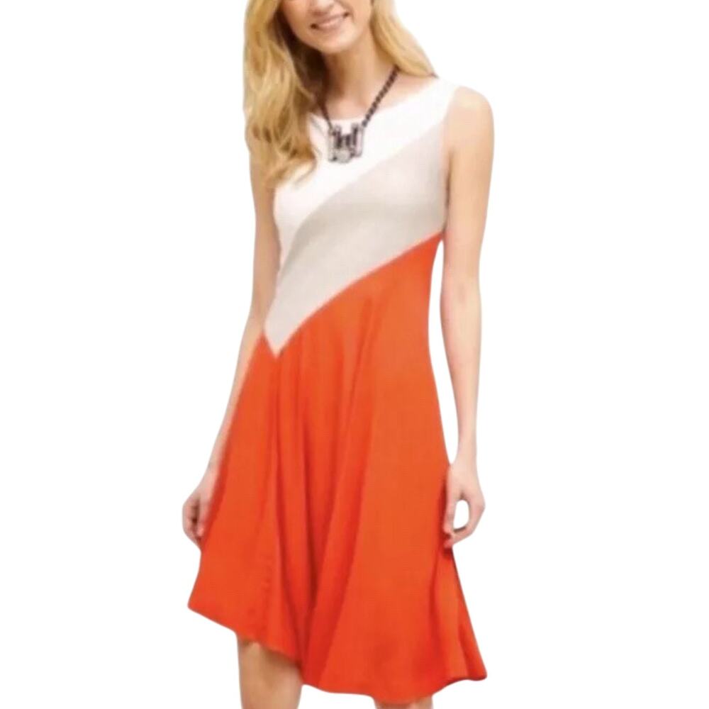 Anthropologie Maeve Cameron Colorblock Dress Orange Ivory Large Asymmetrical